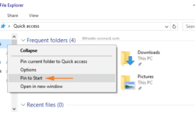File Explorer right click Quick access Pin to Start