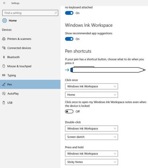 Windows 10 Pen settings