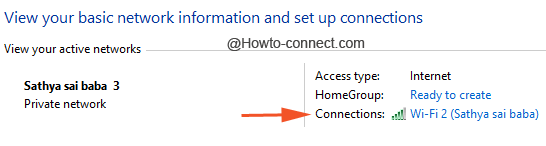 Connections option in Network and Sharing Center