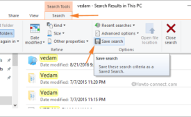 File Explorer Search tab Save search button