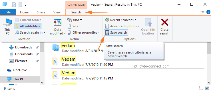 Save Search in File Explorer on Windows 10