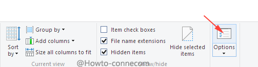 options button on file explorer ribbon