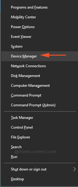 Right click on Start also exhibits Device Manager in Windows 10