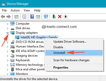 Uninstall the display adapter