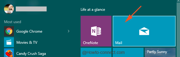 Start Menu exhibiting Mail app