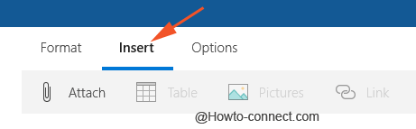 Insert tab of the Mail app