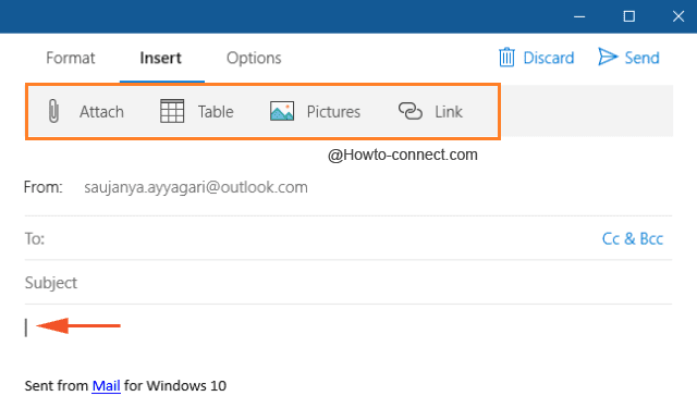 Highlighted sub tabs under Insert tab