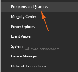Programs and Features Win & X menu