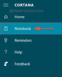 Notebook entry in the Cortana bar