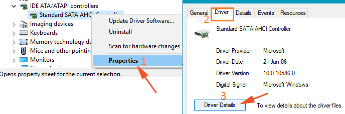 Properties and driver tab