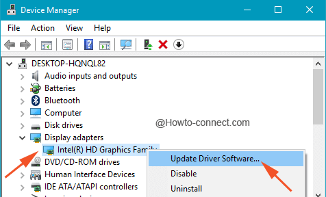 Update Driver Software of Display adapters