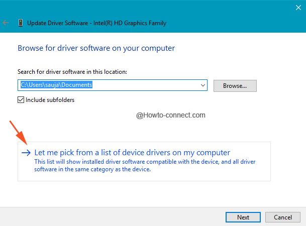 Pick from the list of device drivers on your computer
