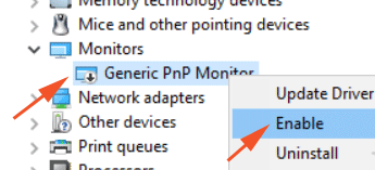 Enable Generic PnP Monitor to fix Brightness Control Windows 10 Not Working and Missing