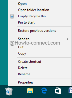 Empty Recycle Bin context menu