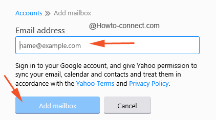 Email ID and Add mailbox button