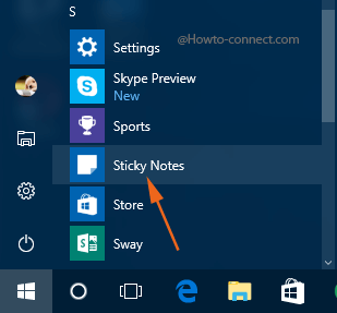 Sticky Notes app in Windows 10 Start Menu