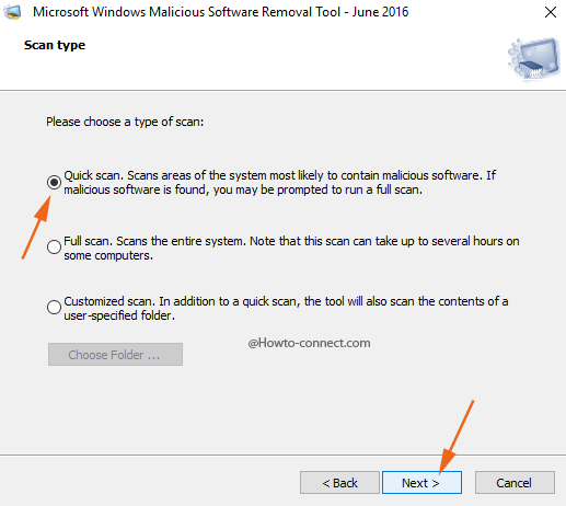 Scan type Windows Malicious Software Removal Tool