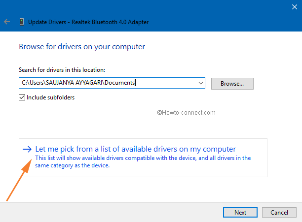 Let me pick from a list Manually install a driver