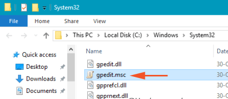 gpedit.msc entry in the folder