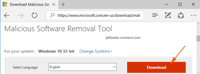 Download Malicious Software Removal Tool 32, 64 Bit Windows 10 button