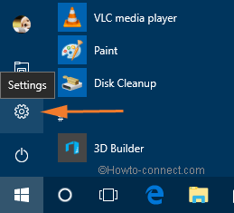 Start menu settings option on windows 10