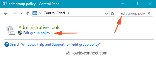 Control Panel search results