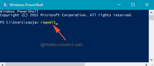 regedit command in Windows PowerShell in Windows 10