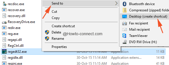 Send to Desktop Shortcut of regedt32.exe