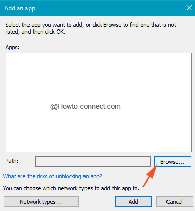 Browse button to add app