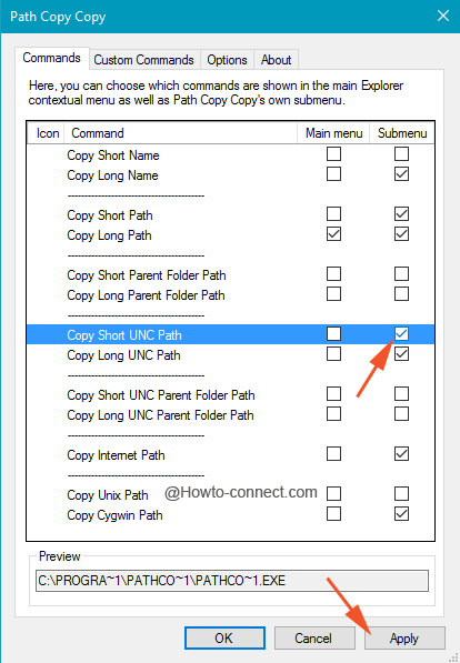 List of main menu and submenu commands