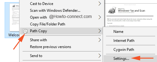 Path Copy menu and submenu