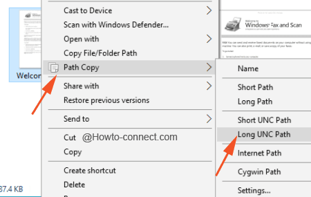 Path copy in the contextual menu