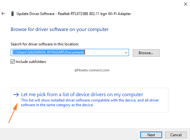 Let me pick from a list of device drivers Wifi Adapter