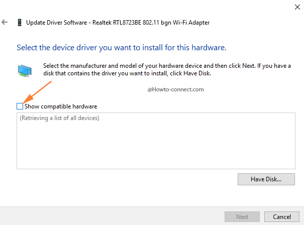 Uncheck Show compatible hardware