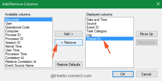 Remove the column from event viewer