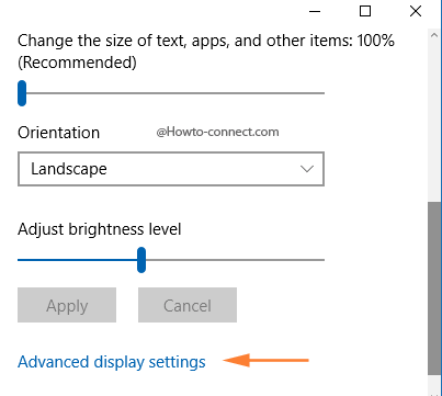 Advanced display settings link Display segment