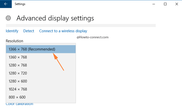 Recommended Resolution option Advanced display settings