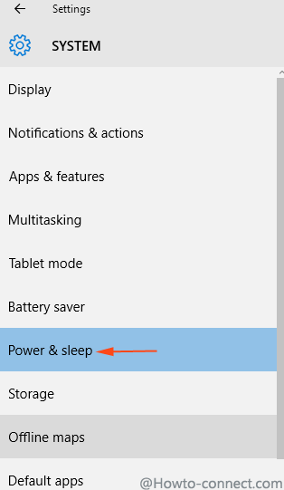 power & sleep menu in the right fringe of system settings