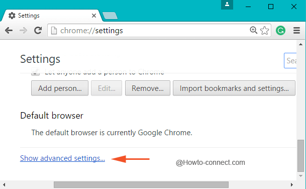 Show advanced settings link in chrome