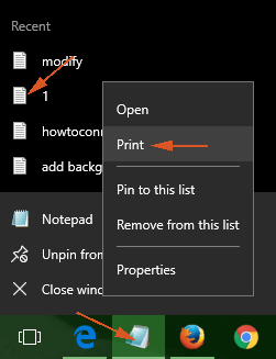 print choice on the right click context menu of jump list