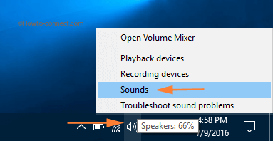 Right click speaker icon Sounds option