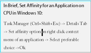 steps for setting affinity in brief