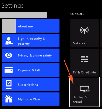 Display & sound settings of Xbox console