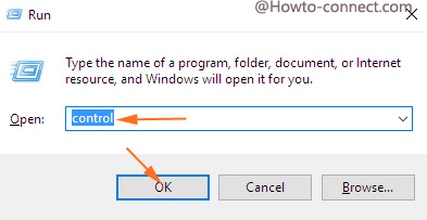 control command on the run dialog box and enter button