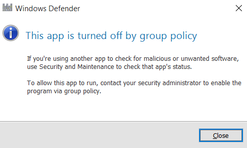 message box this app is turned off by group policy