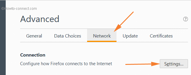 settings button on network tab