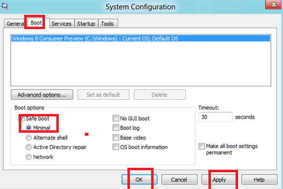 windows 8 system configuration setting