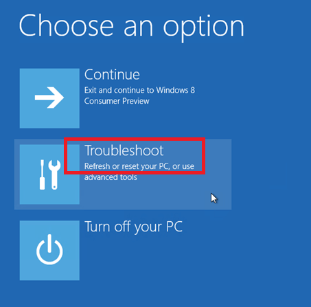 select troubleshoots option