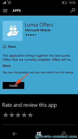  install button in the store on lumia offers app