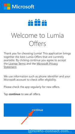 continue button on lumia offers app